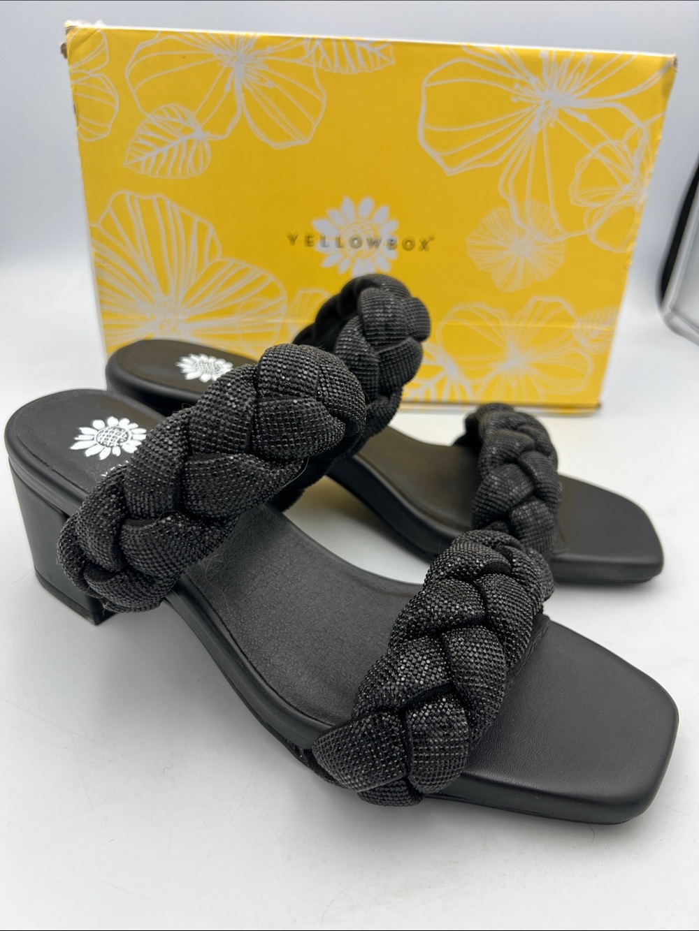 YELLOW BOX Ceala Block Sandal Heels Sparkly Comfort Straps Women’s Size 8 NWB